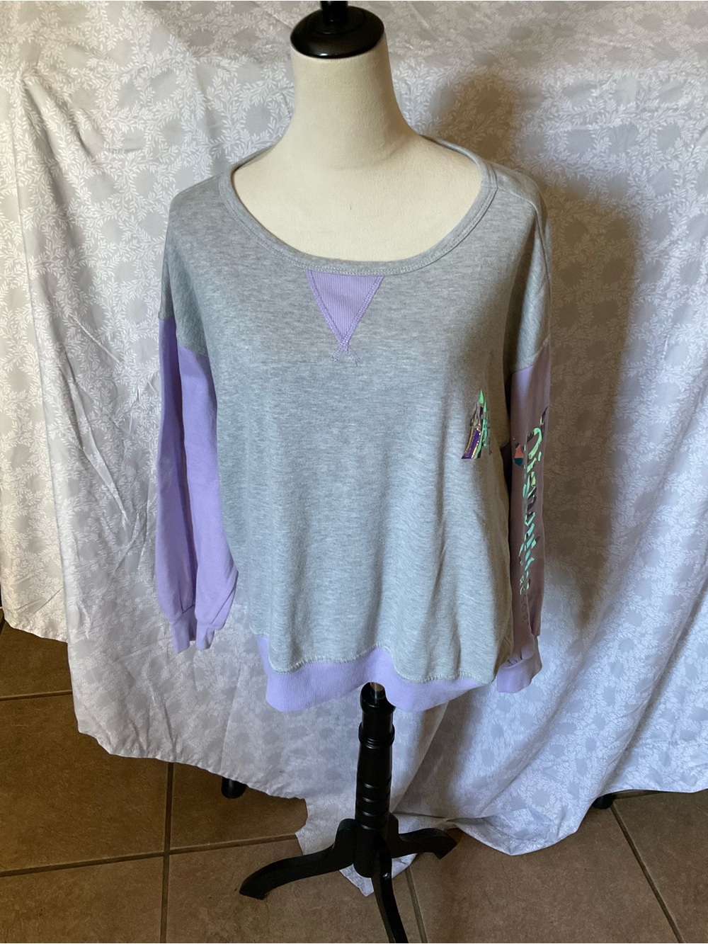 Disneyland Colorblock Sweatshirt Gray Lavender Holographic Castle